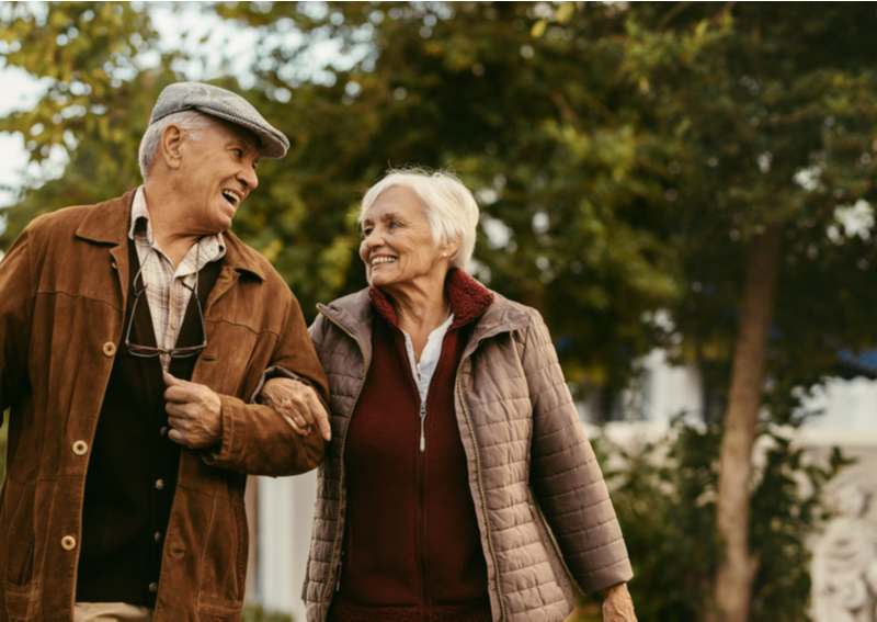 Two happy seniors in assisted living.