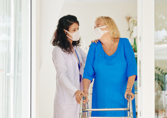 help-seniors-recover-after-a-fall A senior recovering from a fall in assisted living.